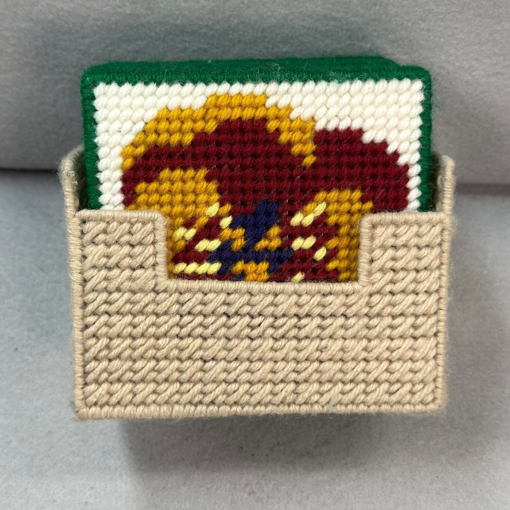 Cottagecore Floral Pansy Coaster Set Multicolor Yarn Needlepoint Handmade